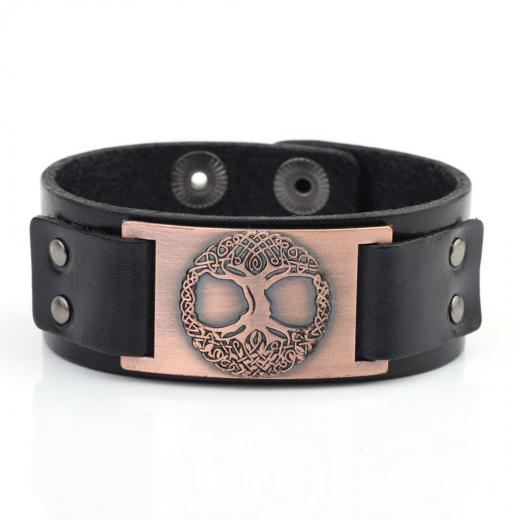 Weltenbaum Lederarmband in Schwarz